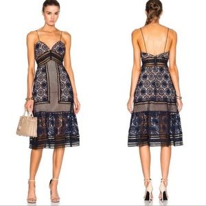 Self Portrait Black and Blue Guipure Lace Dress
